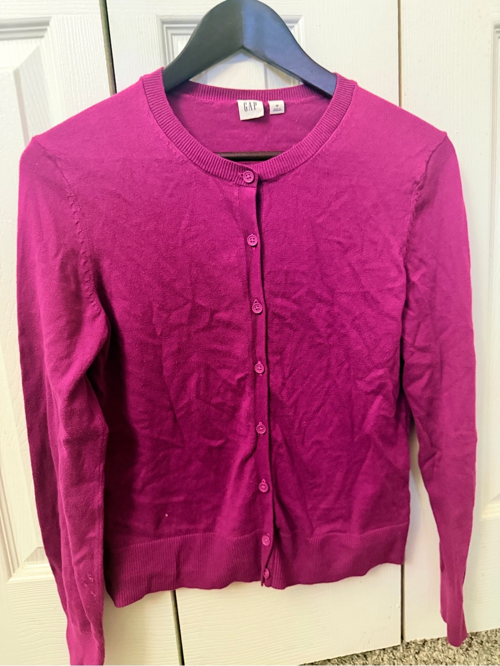 GAP Women's Bright Magenta Crewneck Button Cardigan